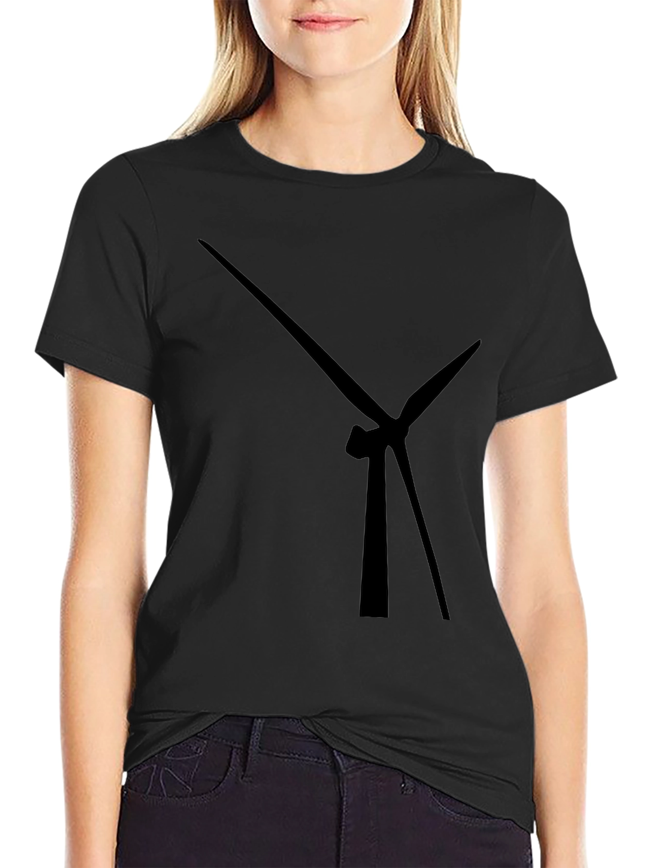 Modern Wind Turbine Graphic Black T-Shirt