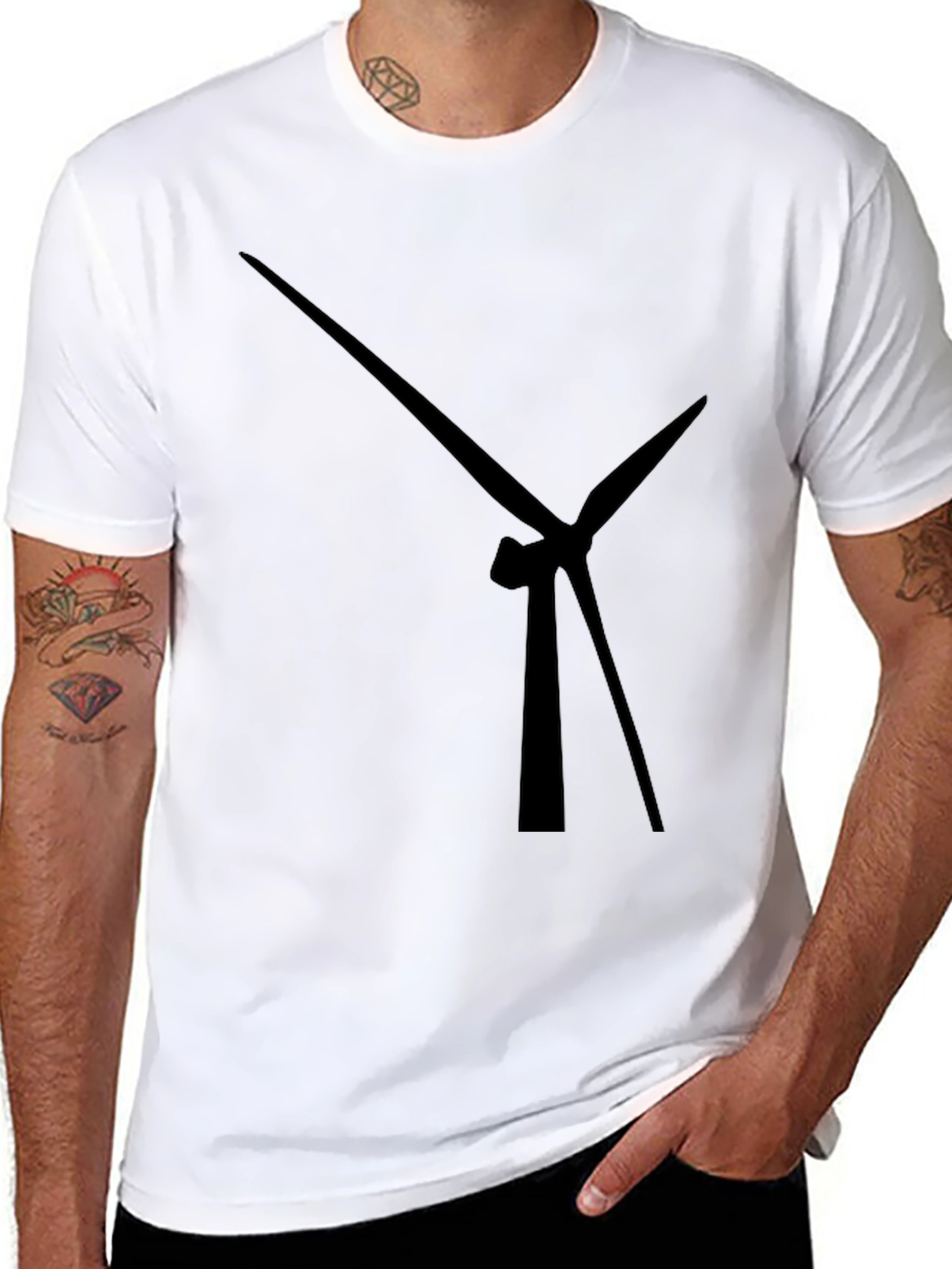 Modern Wind Turbine Graphic Black T-Shirt