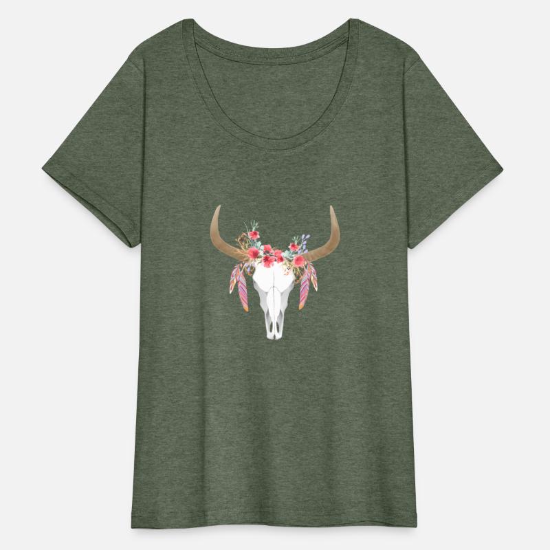Floral Cow Skull With Feathers Bull Skull