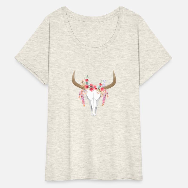 Floral Cow Skull With Feathers Bull Skull
