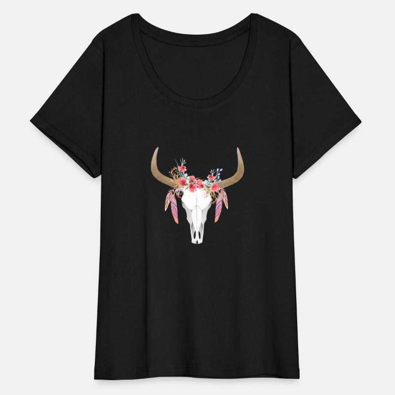 Floral Cow Skull With Feathers Bull Skull