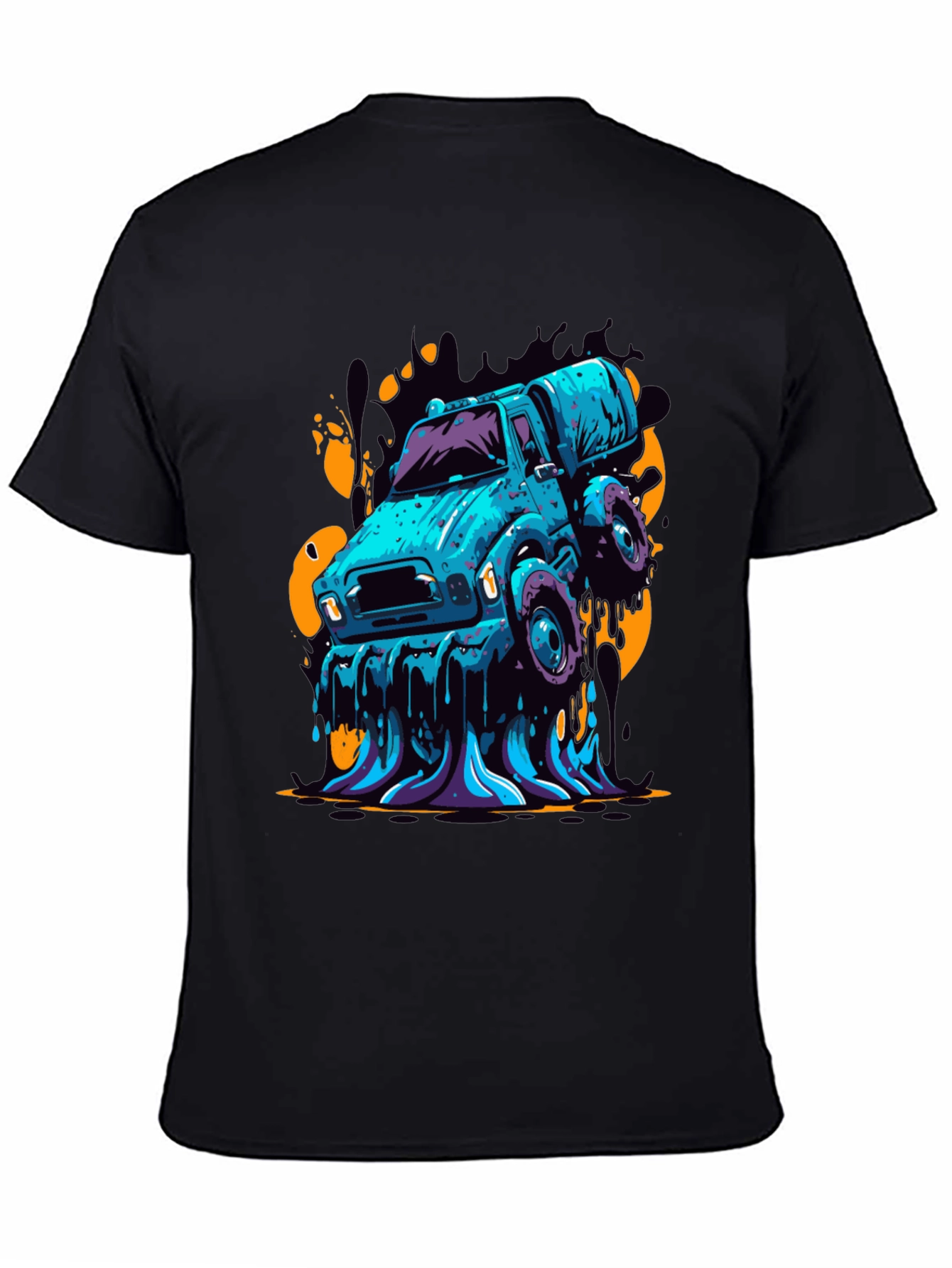 Mens Graphic Tee - Cartoon Truck Black T-Shirt