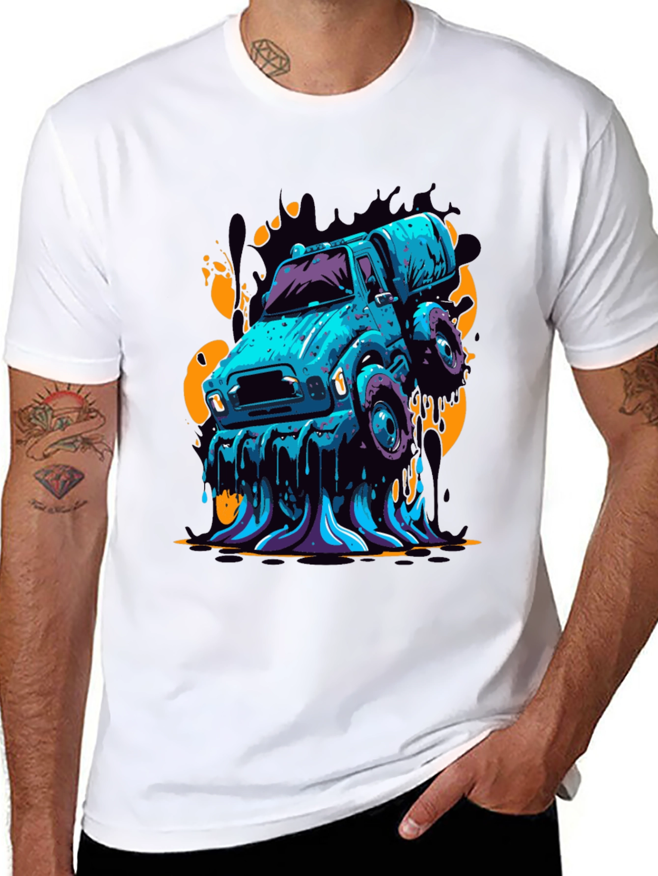 Mens Graphic Tee - Cartoon Truck Black T-Shirt