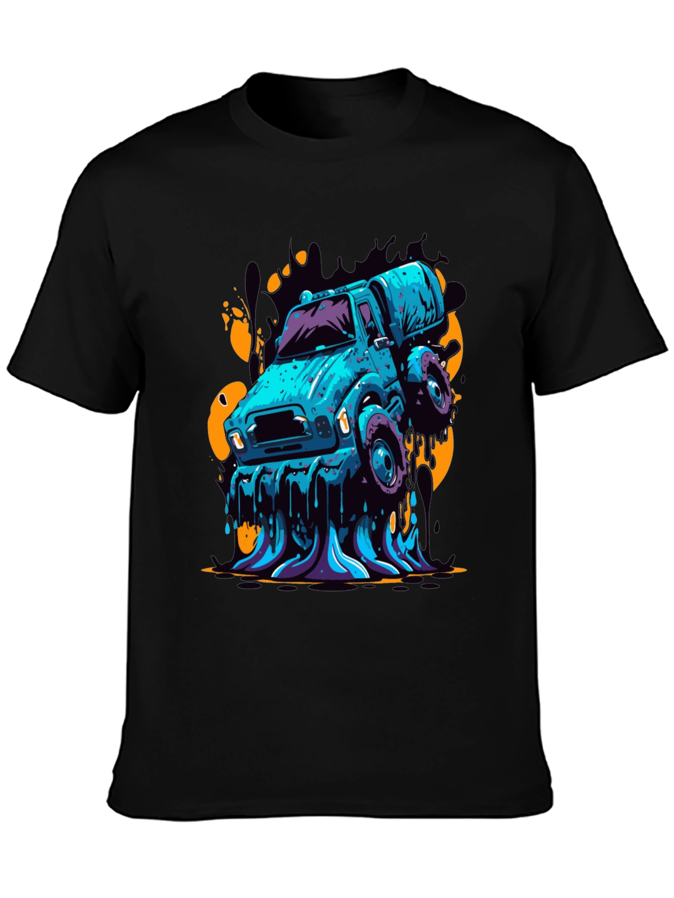 Mens Graphic Tee - Cartoon Truck Black T-Shirt