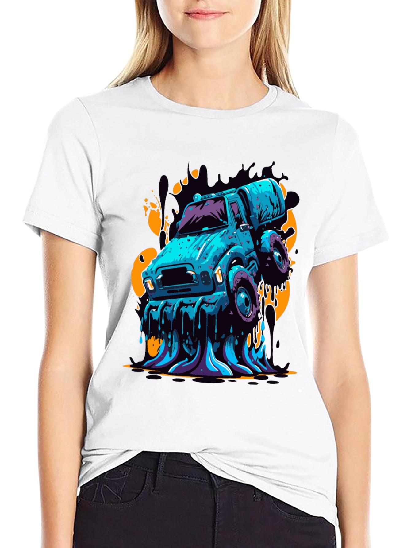 Mens Graphic Tee - Cartoon Truck Black T-Shirt