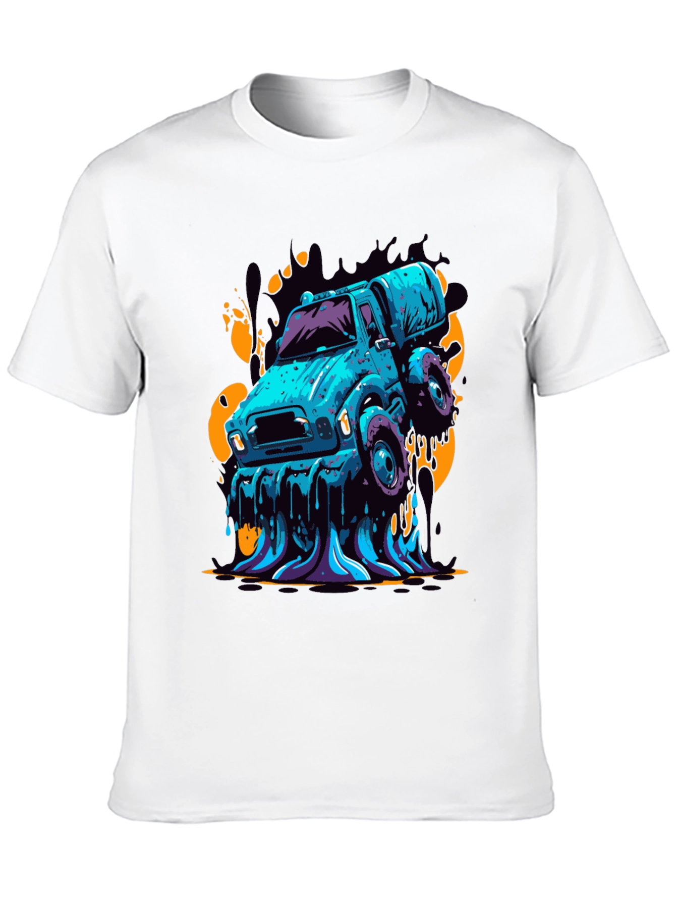 Mens Graphic Tee - Cartoon Truck Black T-Shirt