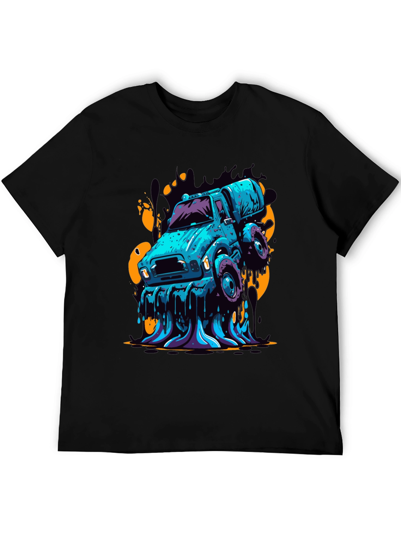 Mens Graphic Tee - Cartoon Truck Black T-Shirt