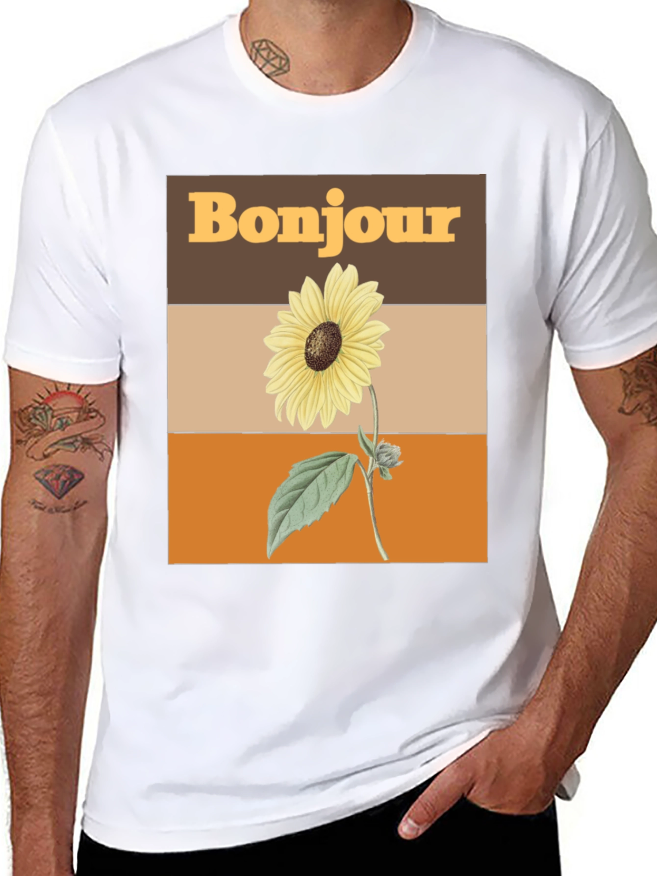 Bonjour Sunflower Graphic Tee - Retro Style