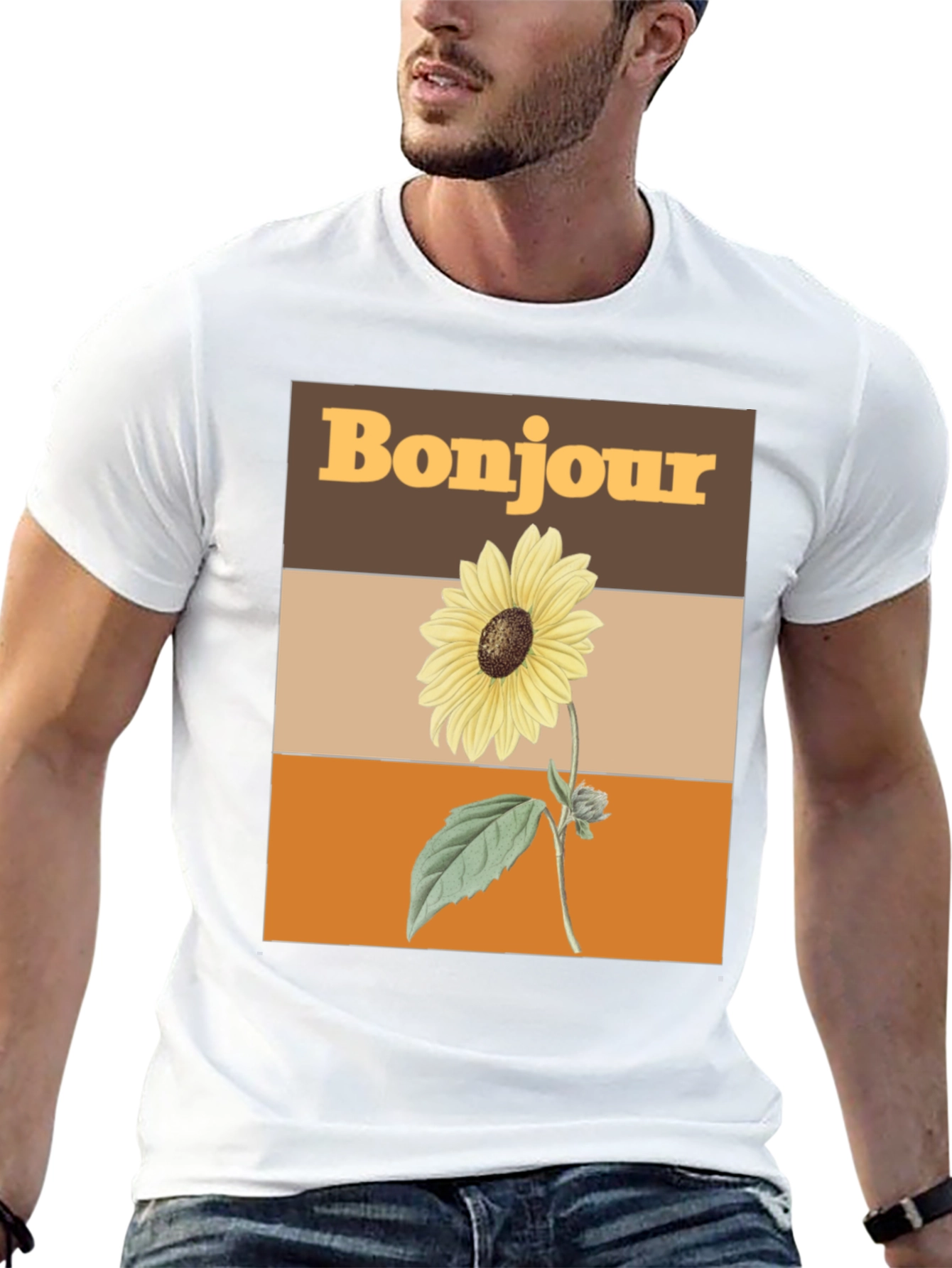 Bonjour Sunflower Graphic Tee - Retro Style