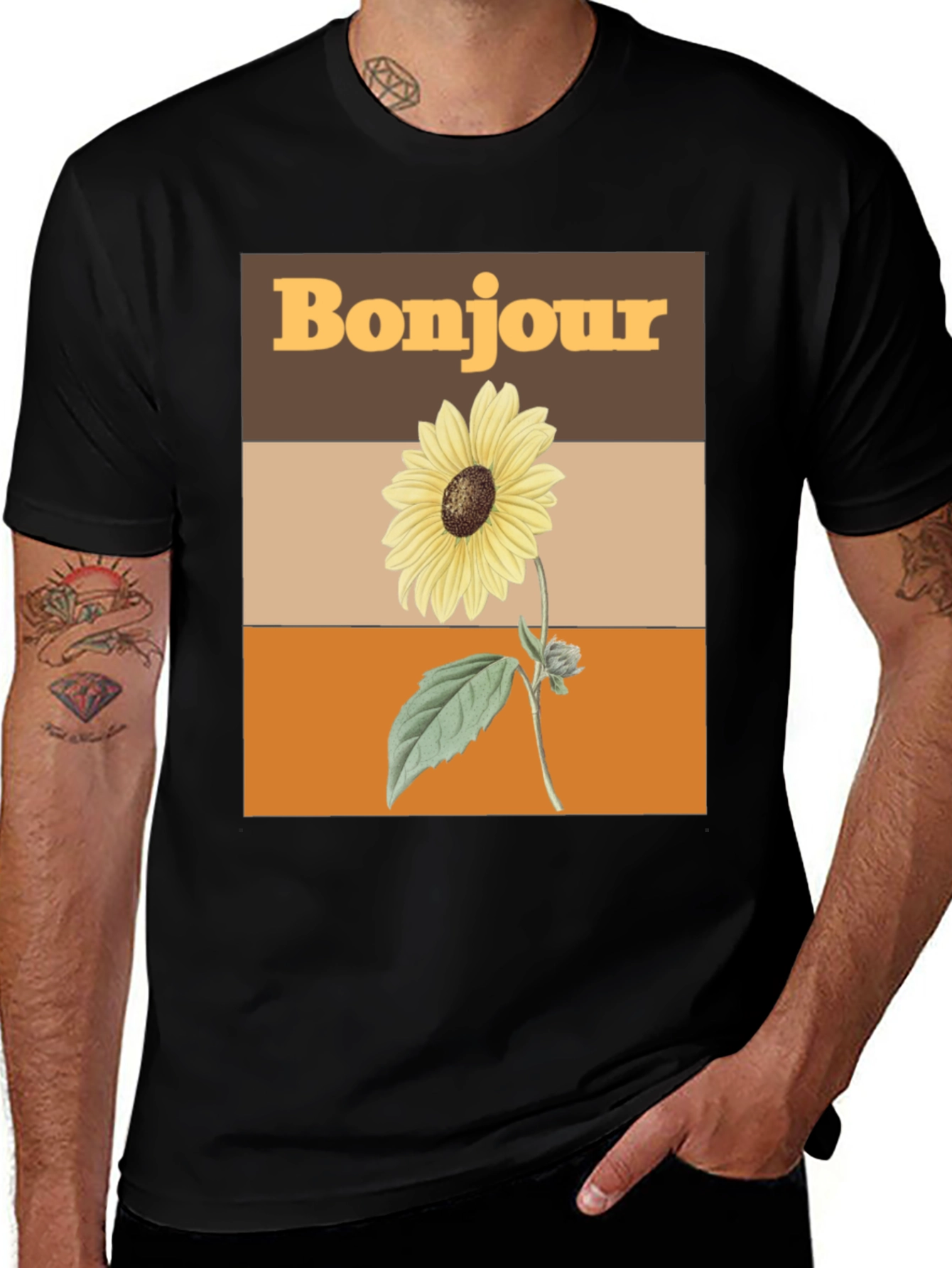 Bonjour Sunflower Graphic Tee - Retro Style