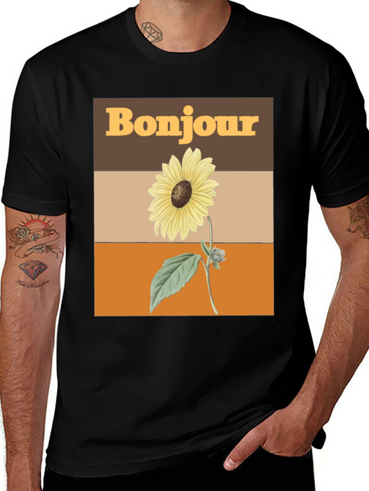 Bonjour Sunflower Graphic Tee - Retro Style