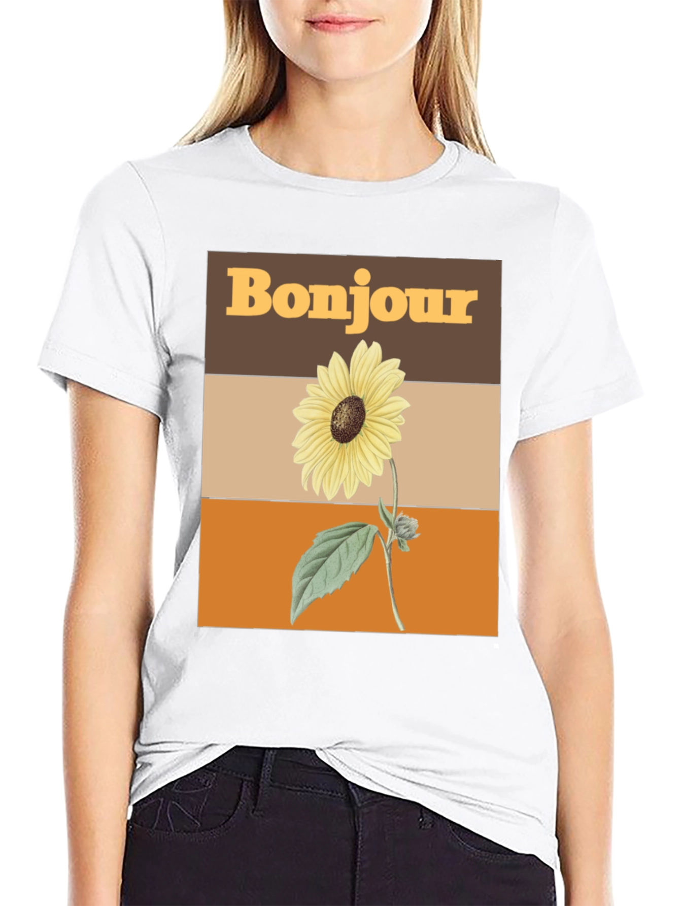 Bonjour Sunflower Graphic Tee - Retro Style