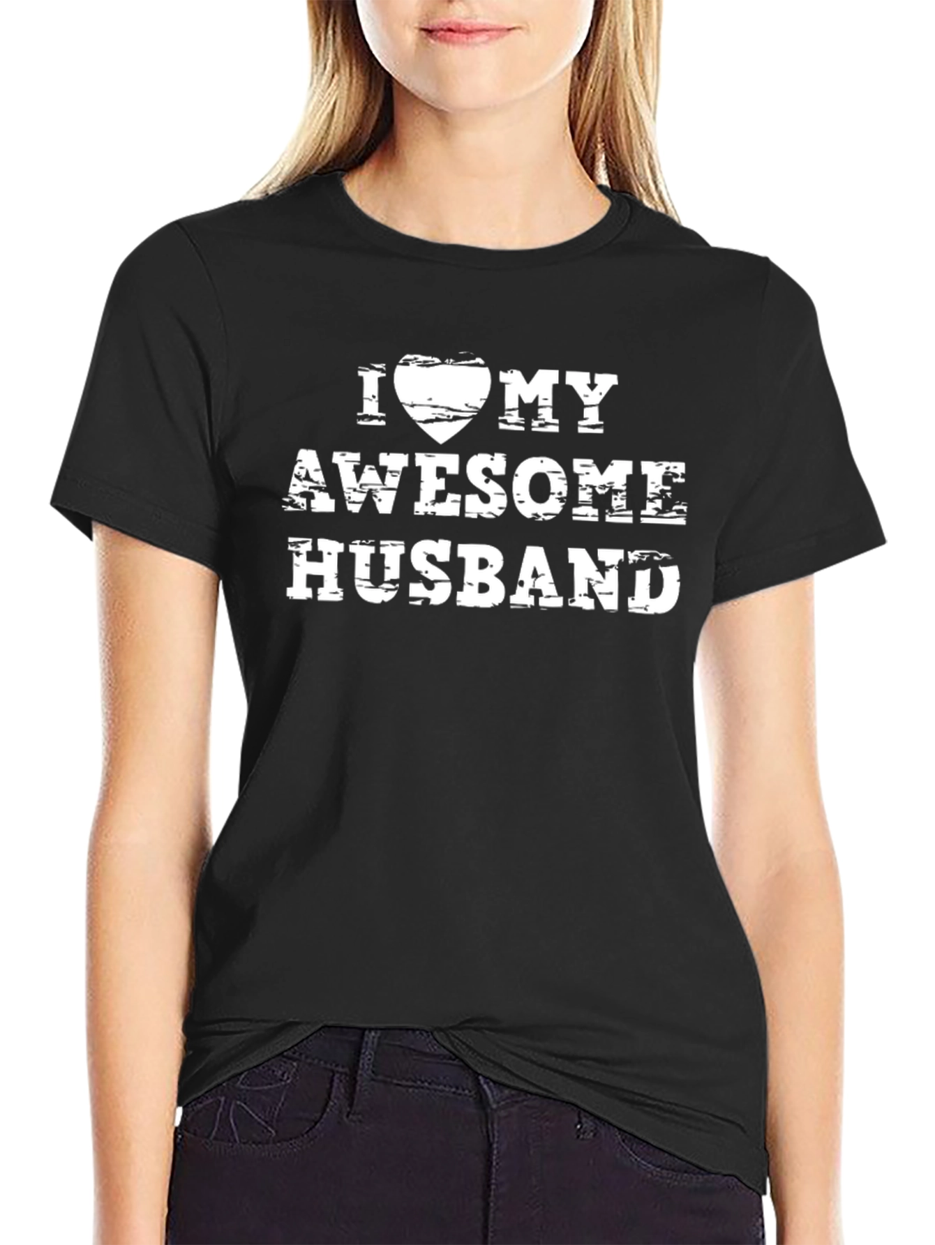I Heart My Awesome Husband Black Graphic T-Shirt