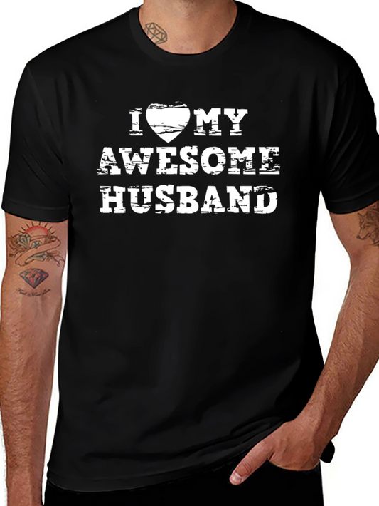 I Heart My Awesome Husband Black Graphic T-Shirt