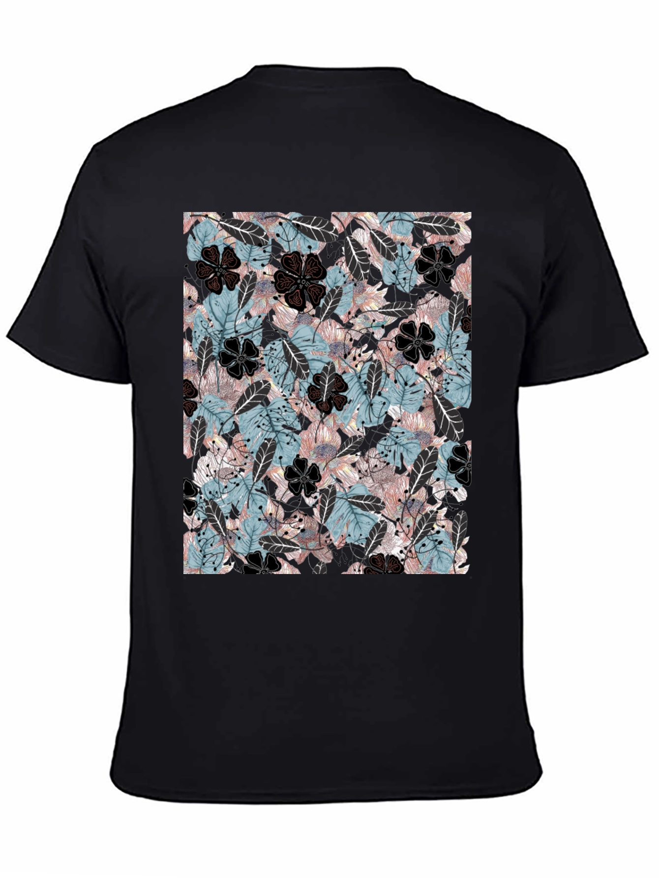 Floral Print Mens Black T-Shirt