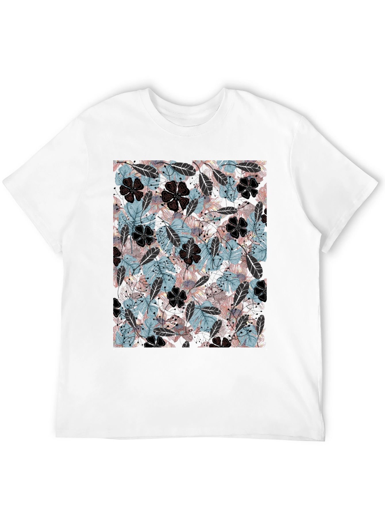 Floral Print Mens Black T-Shirt