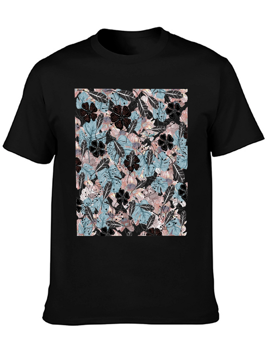 Floral Print Mens Black T-Shirt