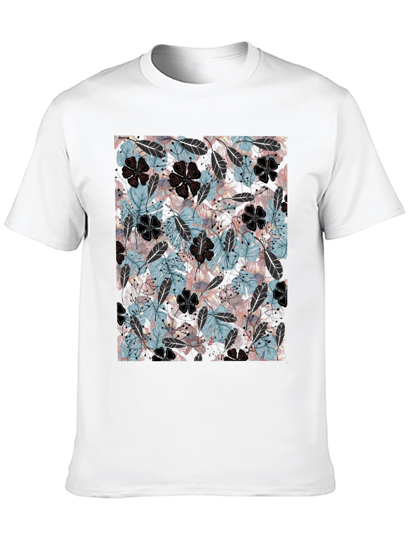 Floral Print Mens Black T-Shirt