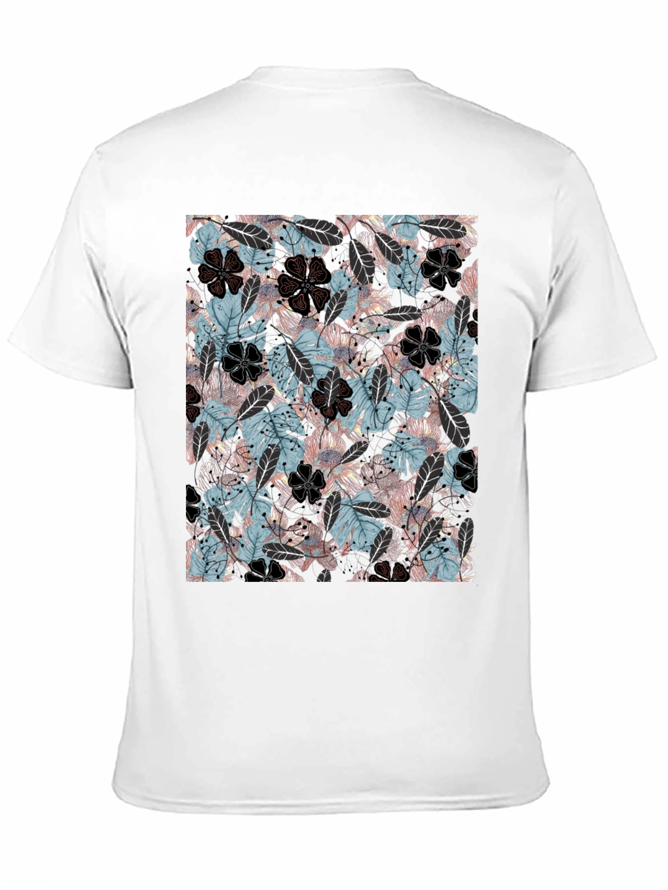 Floral Print Mens Black T-Shirt