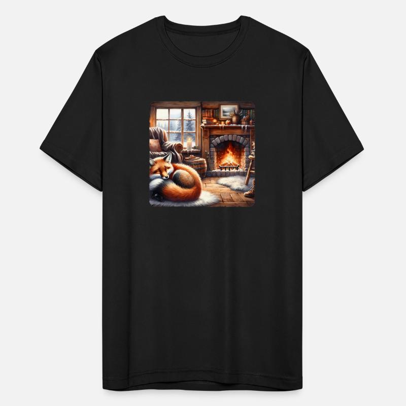 Fox Asleep Fireplace Snow Cozy