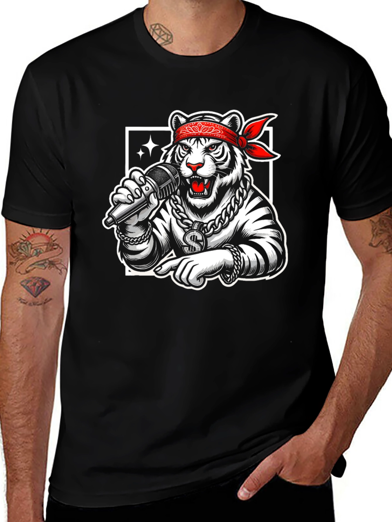 Tiger Rapper Graphic Black T-Shirt