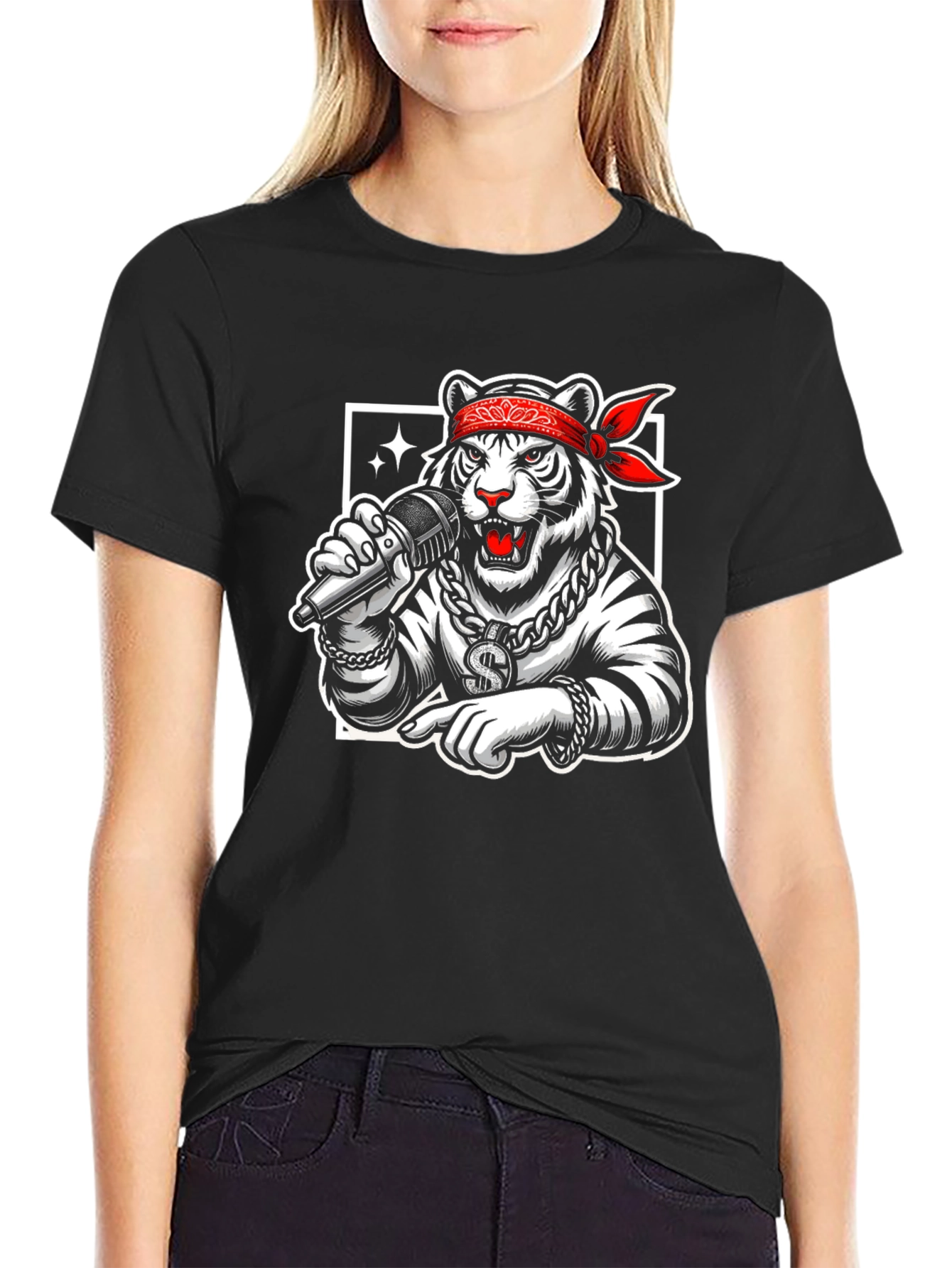 Tiger Rapper Graphic Black T-Shirt