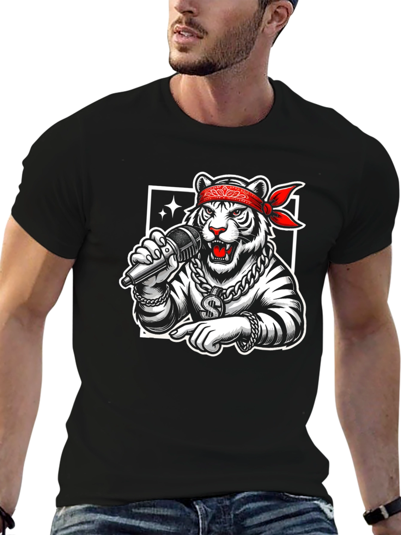 Tiger Rapper Graphic Black T-Shirt