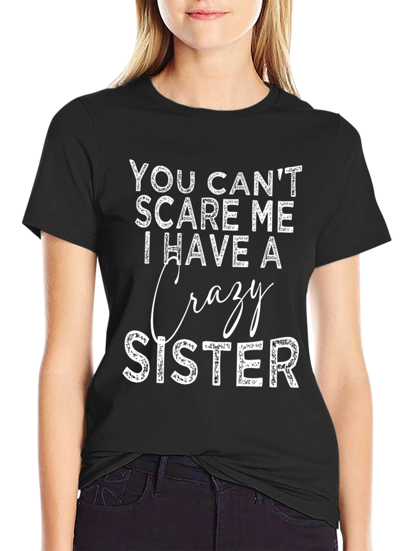 Funny Crazy Sister Graphic Tee - Black