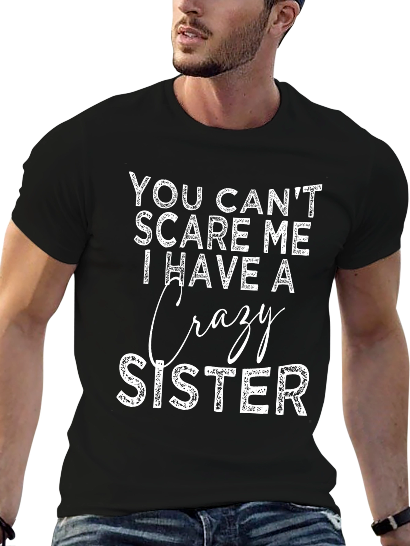 Funny Crazy Sister Graphic Tee - Black