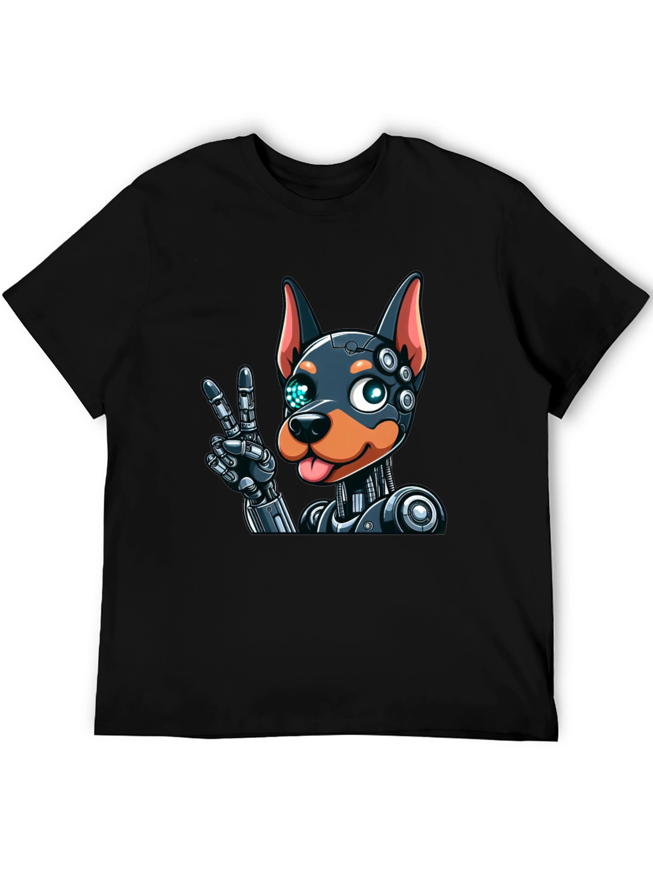 Robot Dog Graphic Tee - Black Cotton T-Shirt