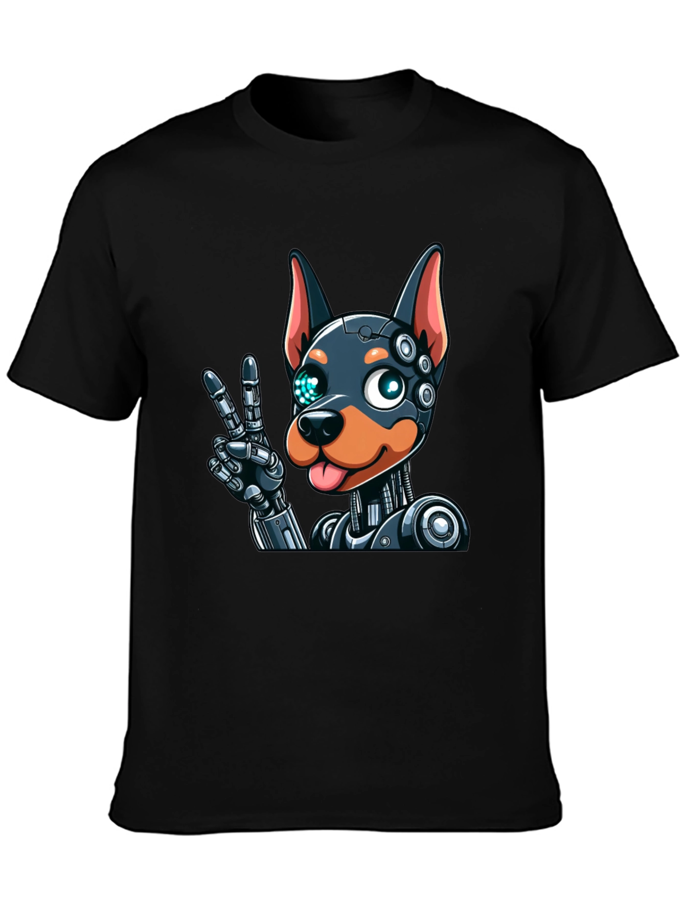 Robot Dog Graphic Tee - Black Cotton T-Shirt