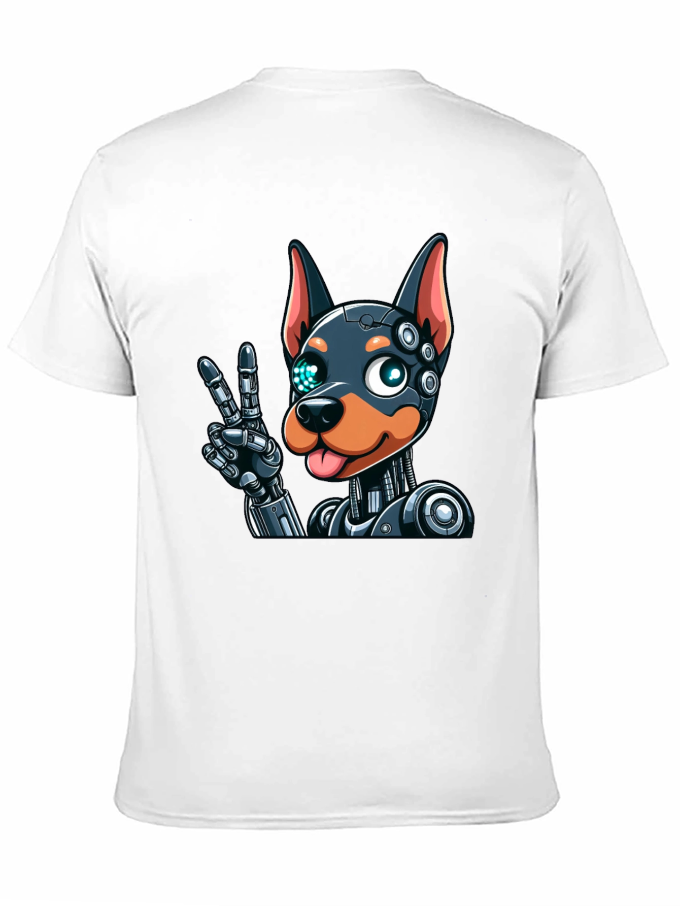 Robot Dog Graphic Tee - Black Cotton T-Shirt