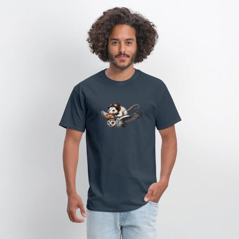 Funny Opossum Riding an Owl While Eating Pizza