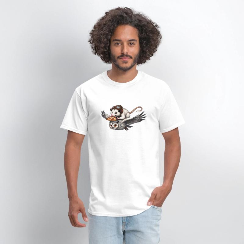 Funny Opossum Riding an Owl While Eating Pizza