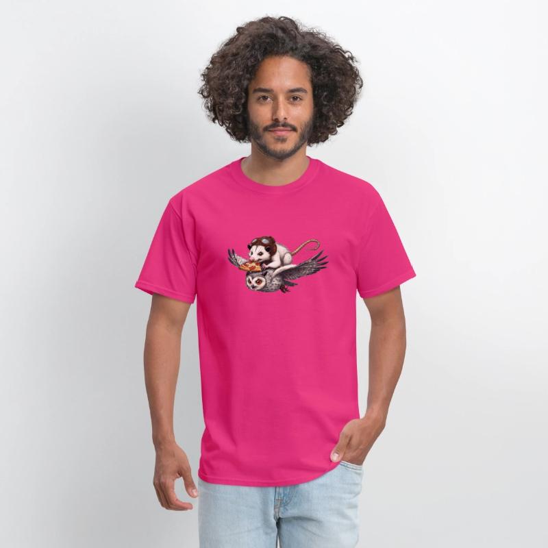 Funny Opossum Riding an Owl While Eating Pizza