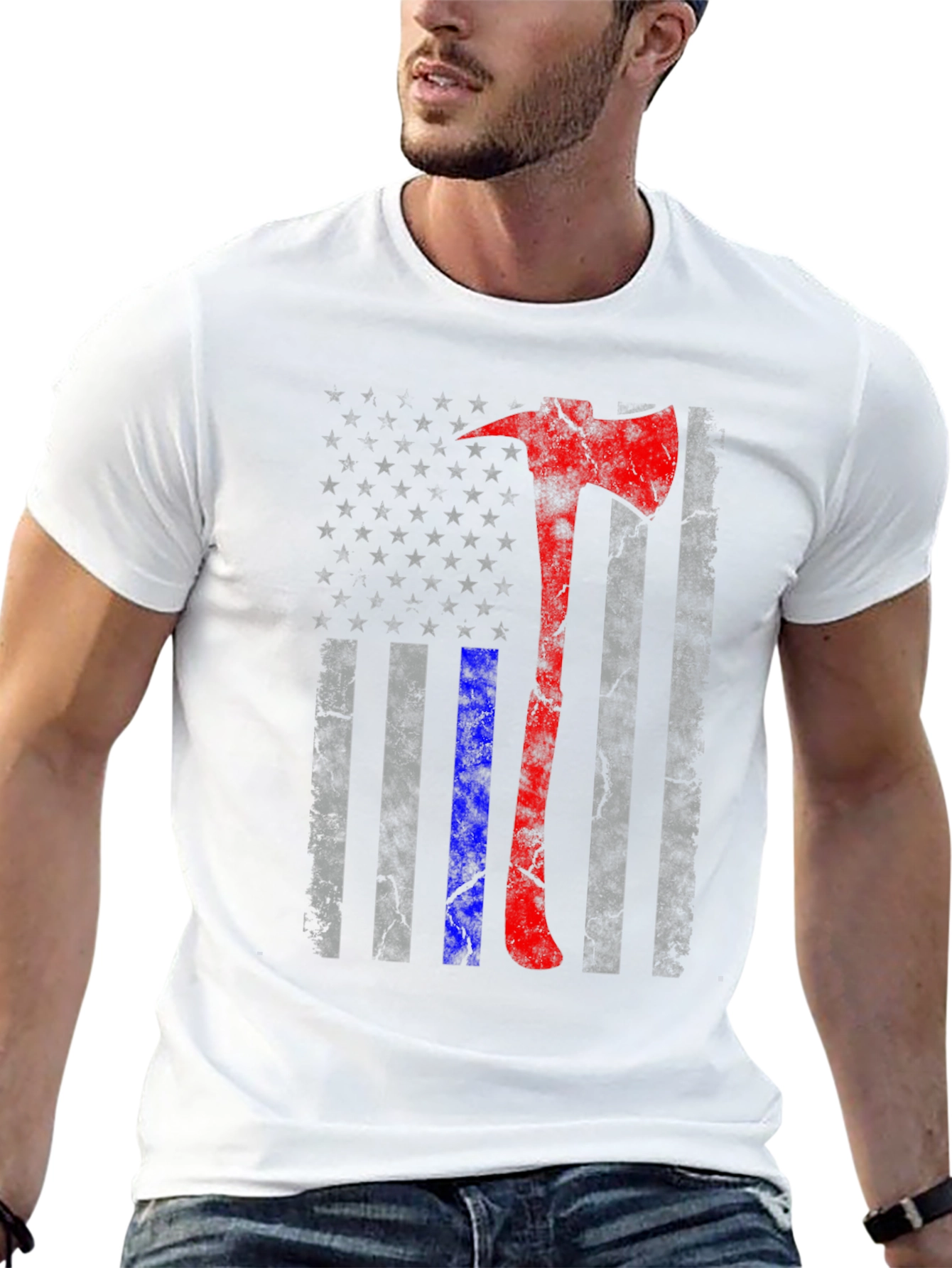 Firefighter Axe American Flag T-Shirt