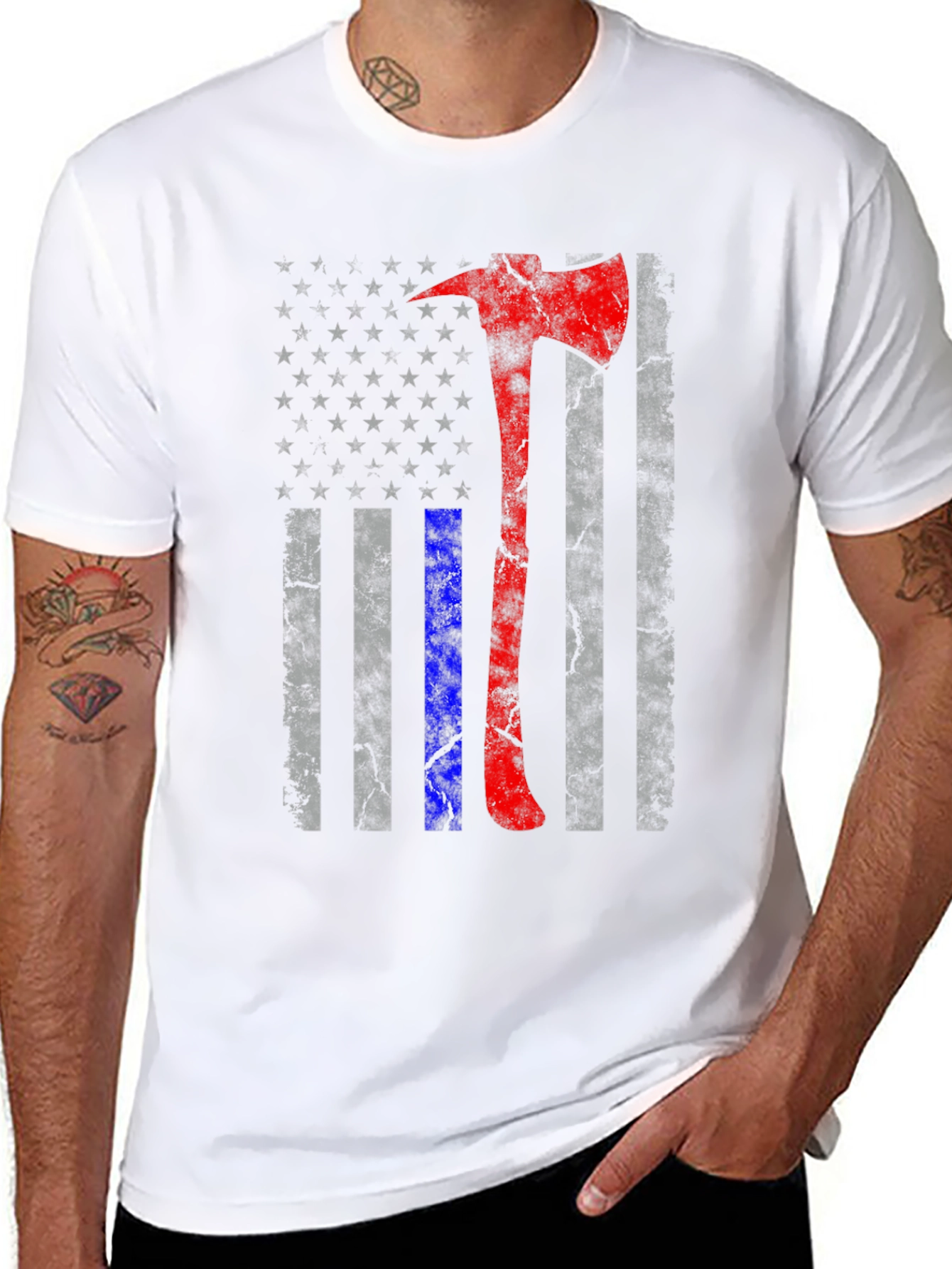 Firefighter Axe American Flag T-Shirt