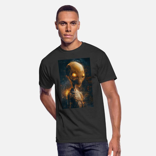 Futuristic Alien with Glowing Eyes in Digital Real