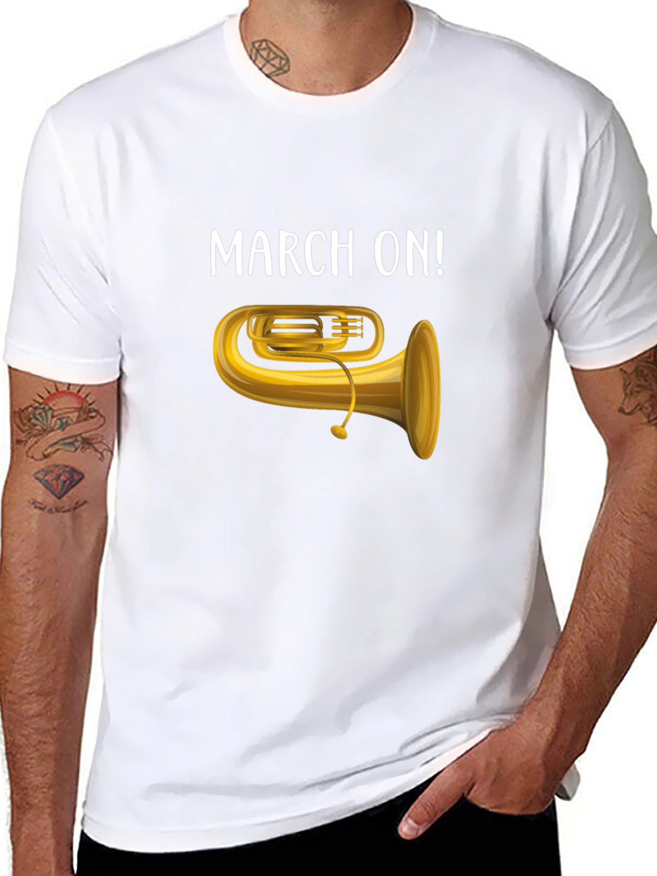 March On! Black T-Shirt - Tuba Music Band Tee