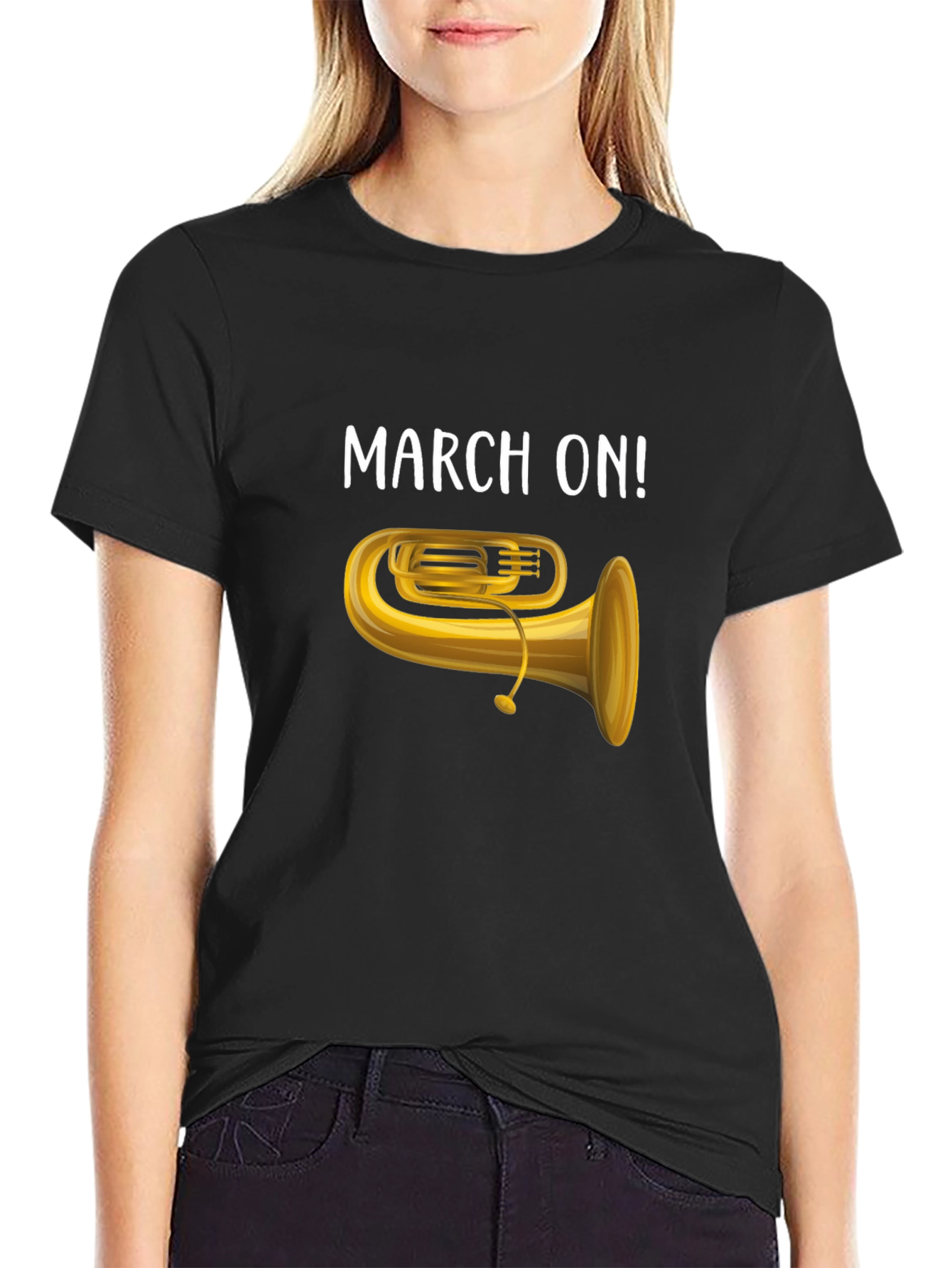 March On! Black T-Shirt - Tuba Music Band Tee