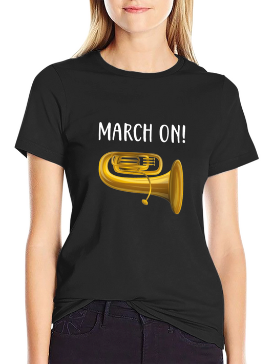 March On! Black T-Shirt - Tuba Music Band Tee