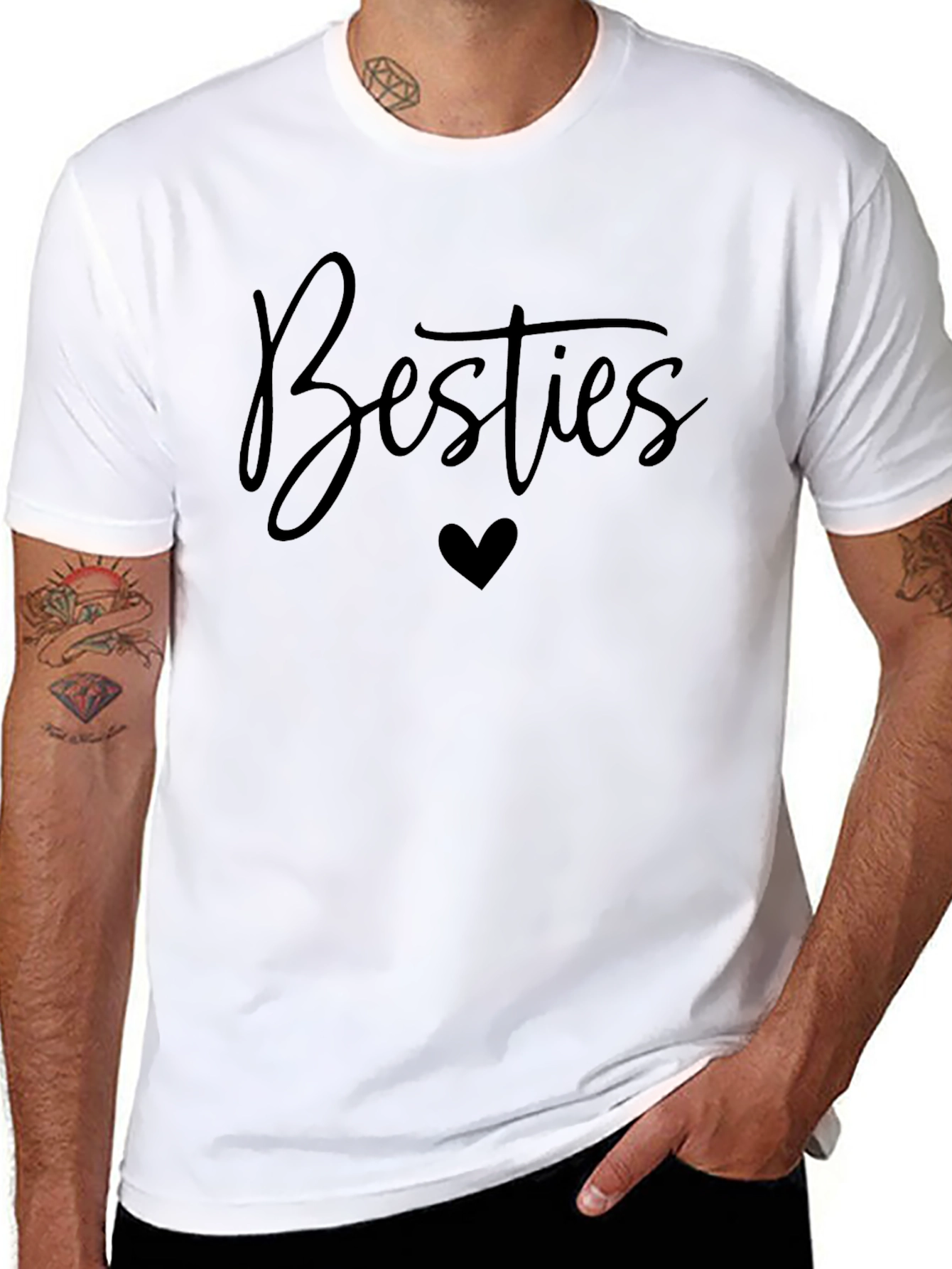 Besties Heart Graphic T-Shirt - Black