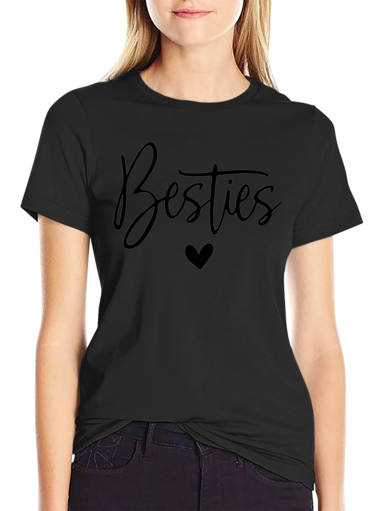 Besties Heart Graphic T-Shirt - Black