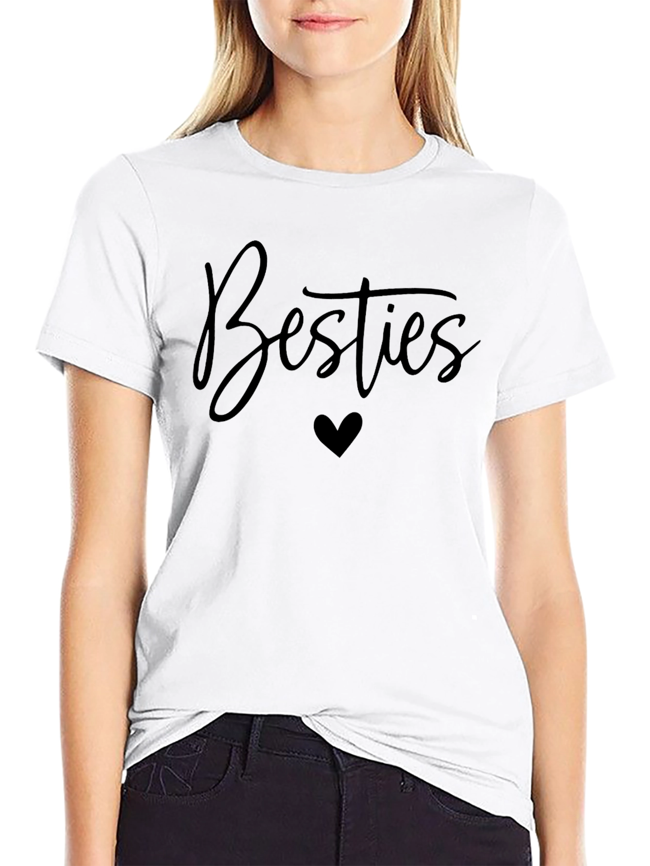 Besties Heart Graphic T-Shirt - Black