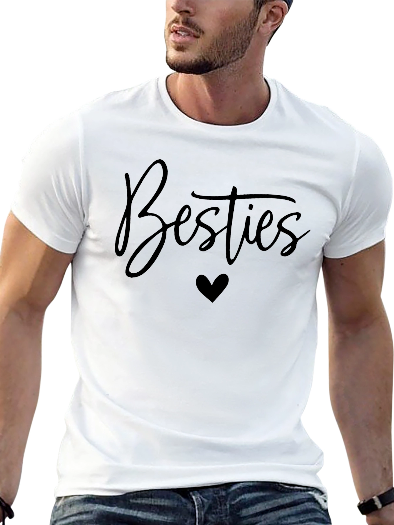 Besties Heart Graphic T-Shirt - Black