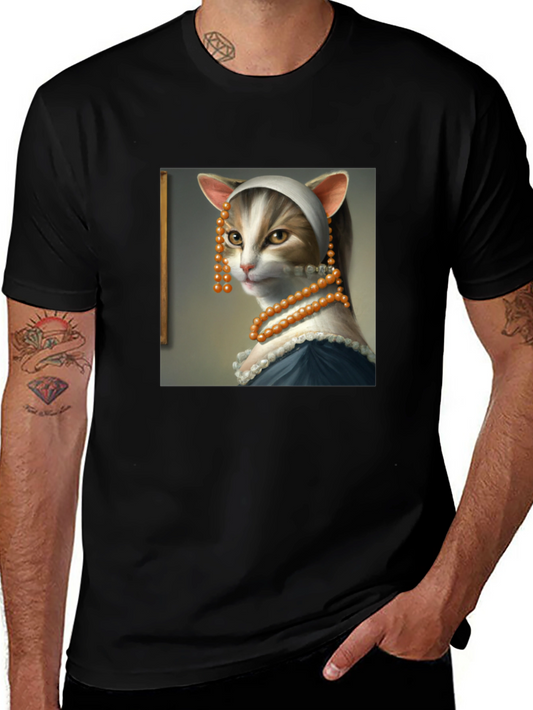 Cat with a Pearl Earring T-Shirt - Funny Art Tee
