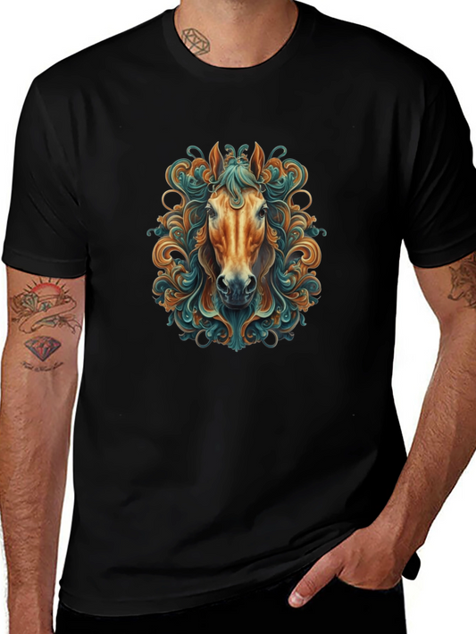 Horse Art Graphic Tee - Stylish Mens Black T-Shirt