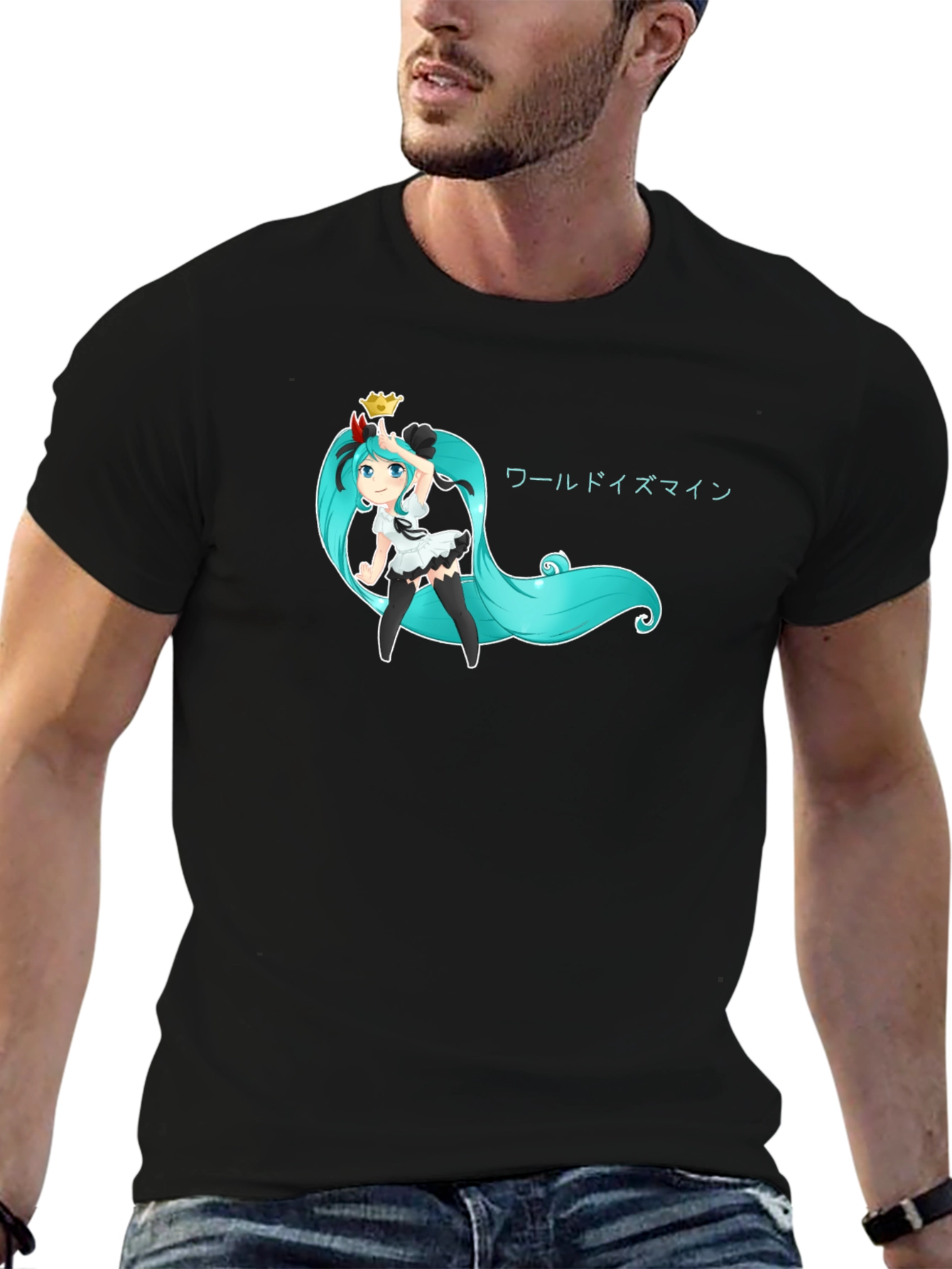 Anime Girl Graphic Tee - Black Cotton T-Shirt