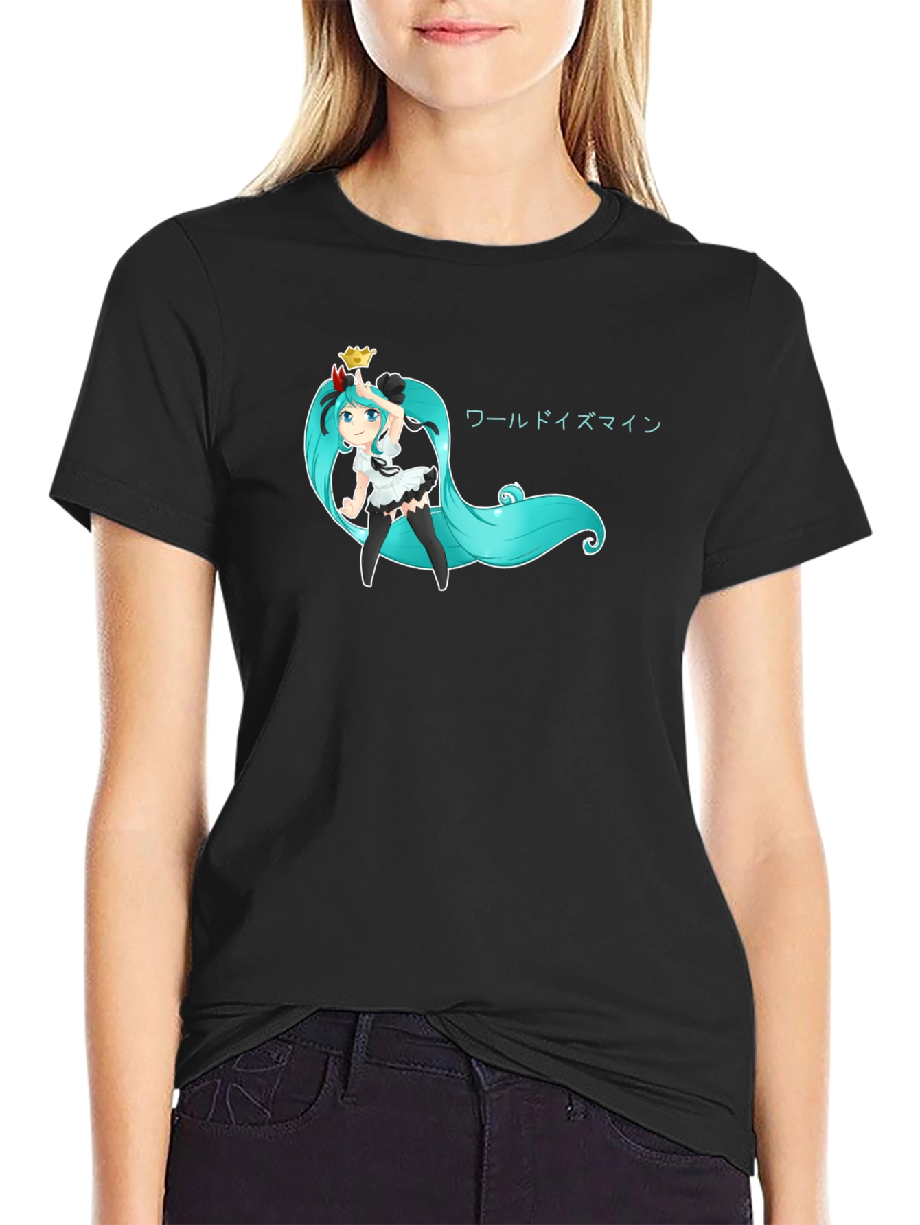 Anime Girl Graphic Tee - Black Cotton T-Shirt
