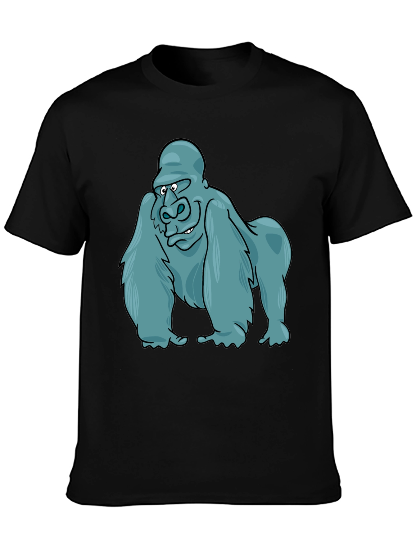 Gorilla Cartoon Print Black T-Shirt